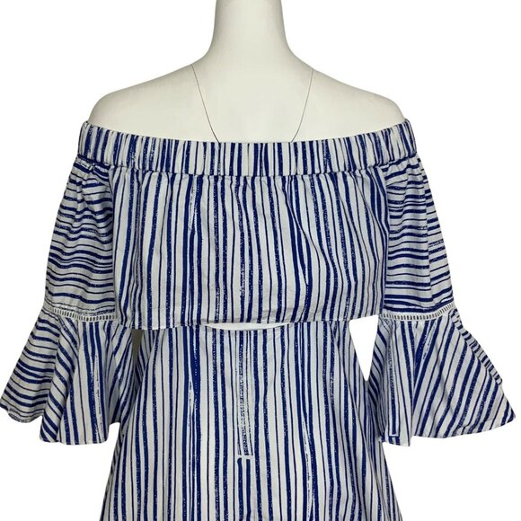 N/Nicholas Washed Stripe Off Shoulder Top Tunic 6 Cutout Bell Sleeve Resortwear - Picture 10 of 12